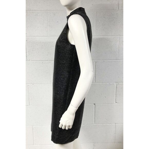 Womens Jill Stuart Black Shimmer Mock Neck Retro Mod Shift Mini Dress size 2 - Picture 4 of 8